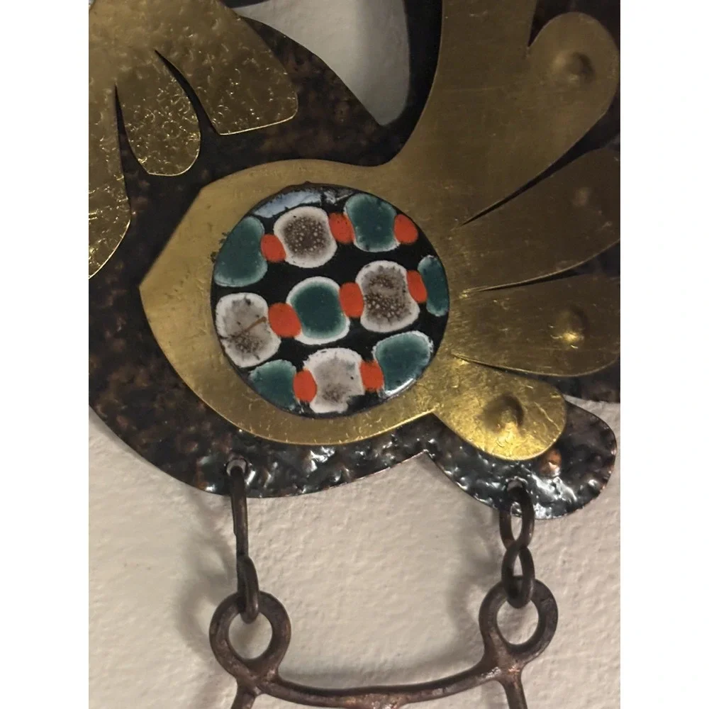 Cesar Vasquez Chile Copper Brass & Enamel Rooster handcrafted Wall Hanging